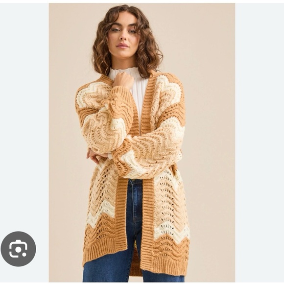 Altar'd State Sweaters - New Altar'd State cardigan large Tan and Cream Cable Knit